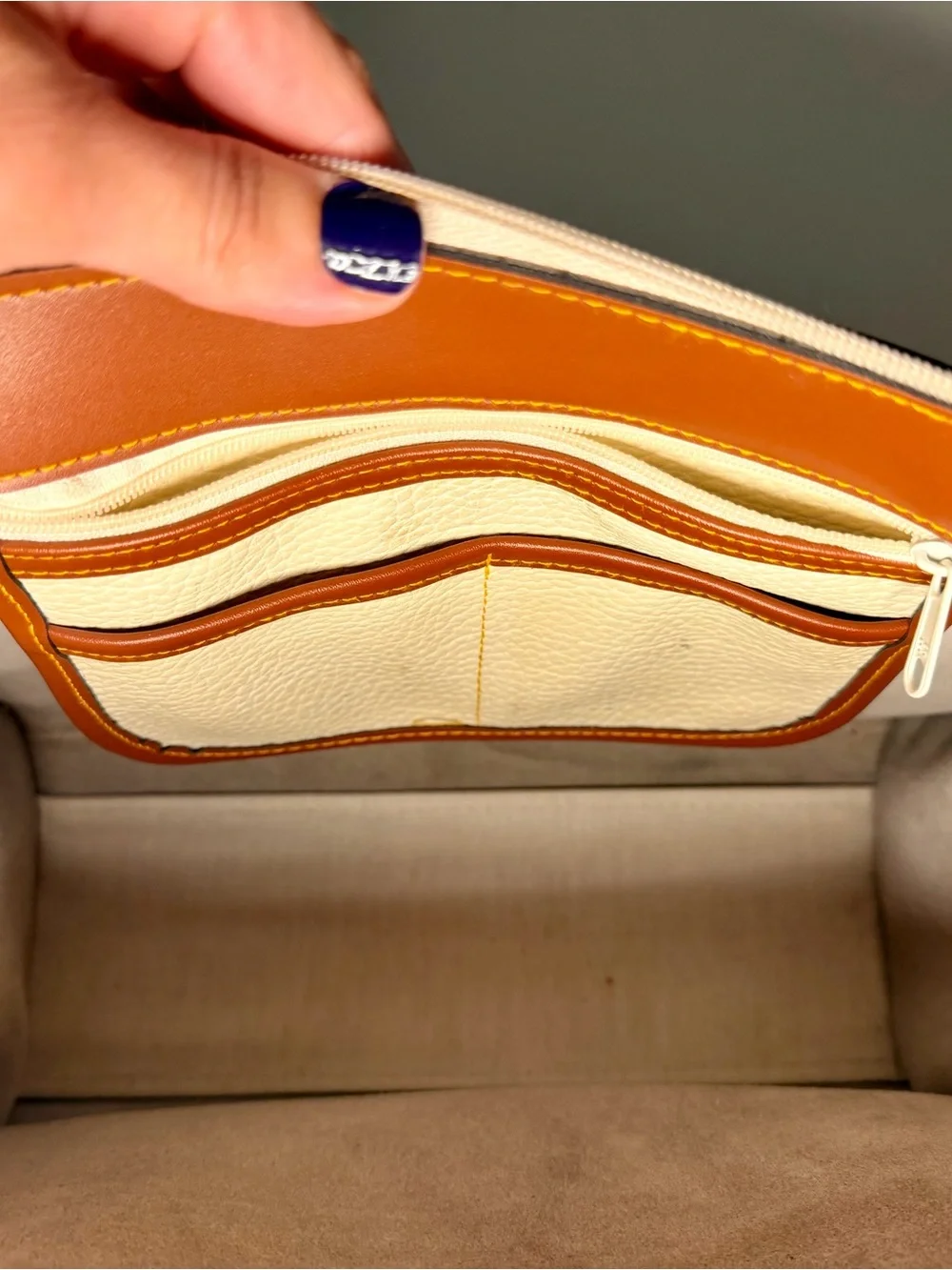 Vintage Dooney & Bourke Cream and Tan Pebble Leather Satchel and Crossbody Bag